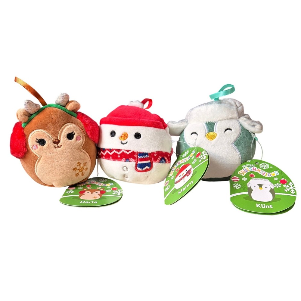Squishmallows Christmas Ornaments 3 Pack Darla Manny Klint Holiday Plush Set NWT